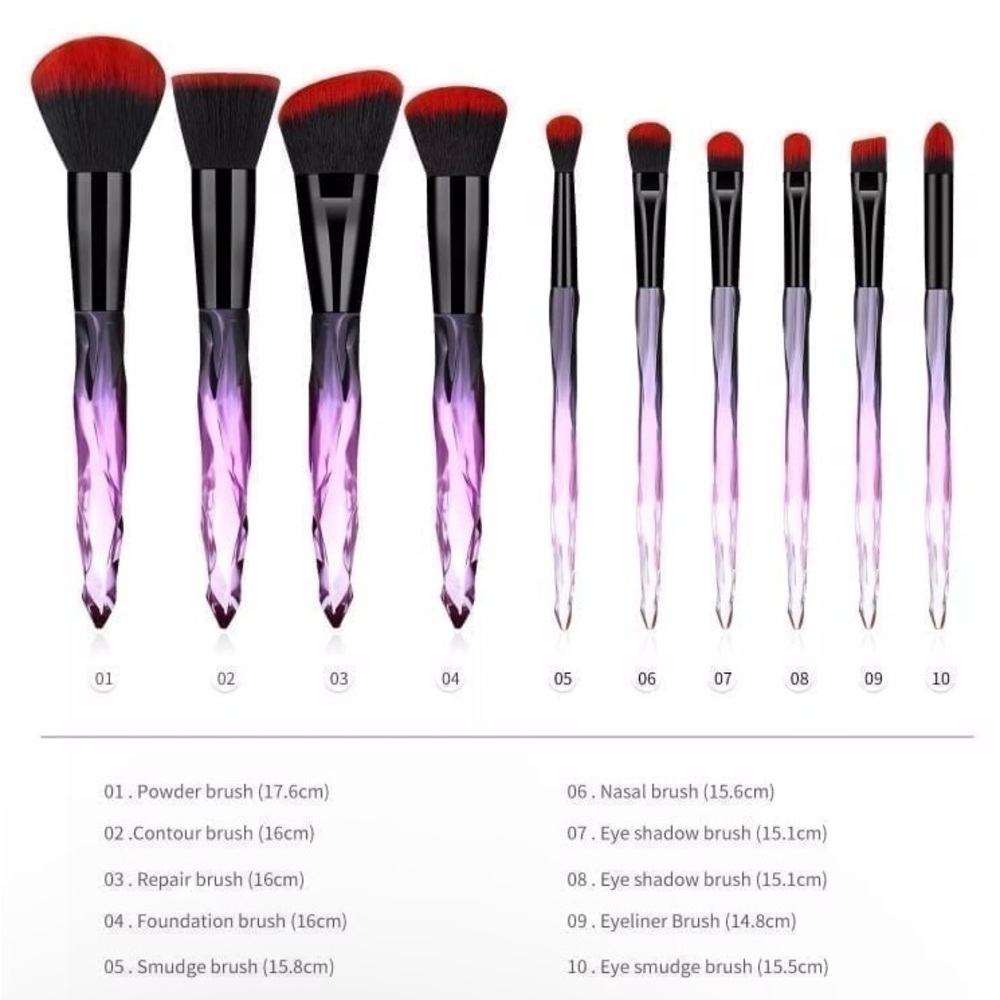 Makeup Brush Set
10 Piece - Pink Crystal Like Handles